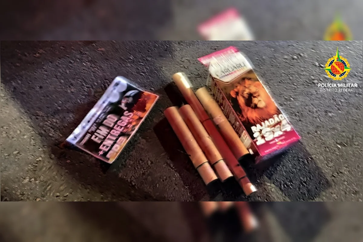 A PMDF apreendeu cinco fogos de artifício, além de adesivos com o nome de um pré-candidato A PMDF apreendeu cinco fogos de artifício, além de adesivos com o nome de um pré-candidato