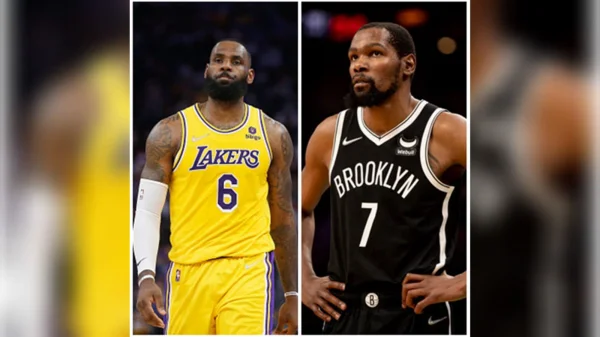 LeBron James e Kevin Durant, jogadores de Basquete dos Lakers e Nets