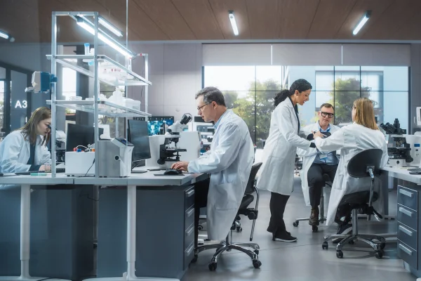 Cientistas trabalhando em um laboratório - Metrópoles