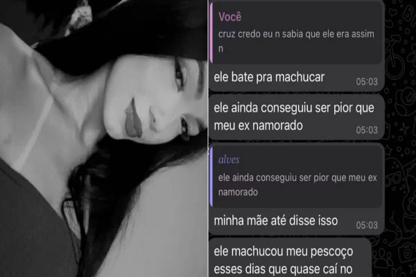 Na esquerda, foto em preto e branco da Kaylane / Na direita print da conversa com amiga - Metrópoles