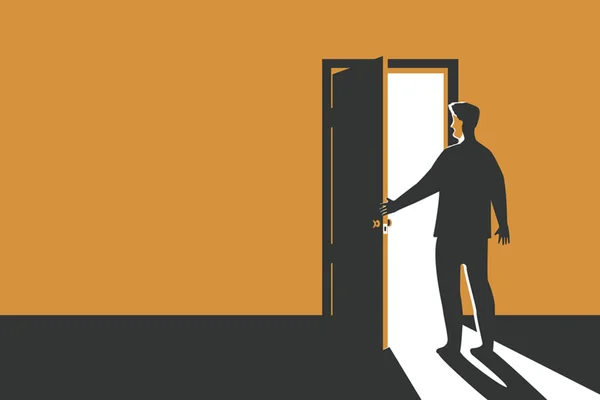 Ilustração mostra um homem abrindo uma porta - Metrópoles
