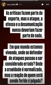 Natalia Belloli desabafou após ataques. Natalia Belloli desabafou após ataques.