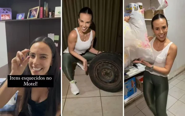 imagem colorida dona de motel mostra itens esquecidos no local