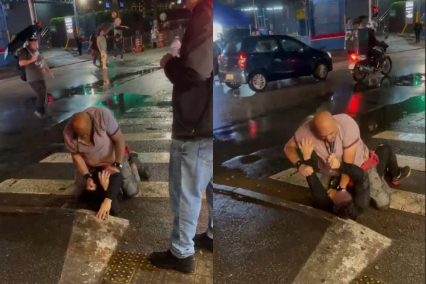 Vendedor ambulante de bebidas foi atacado com objeto que parece um soco inglês pelos seguranças. Um deles seria o filho do ex-lutador, Maguila - Metrópoles