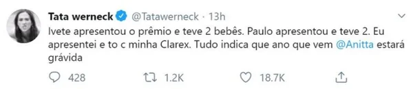 “Tudo indica que em 2020 Anitta estará grávida”, diz Tatá Werneck - destaque galeria