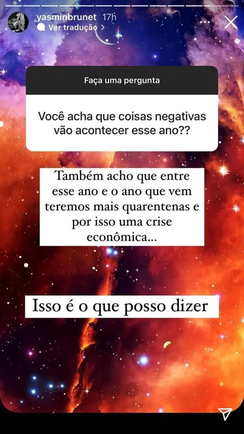 Além de uma pandemia e desastres ambientais, ela ainda afirmou que uma nova crise econômica pode chegar Além de uma pandemia e desastres ambientais, ela ainda afirmou que uma nova crise econômica pode chegar