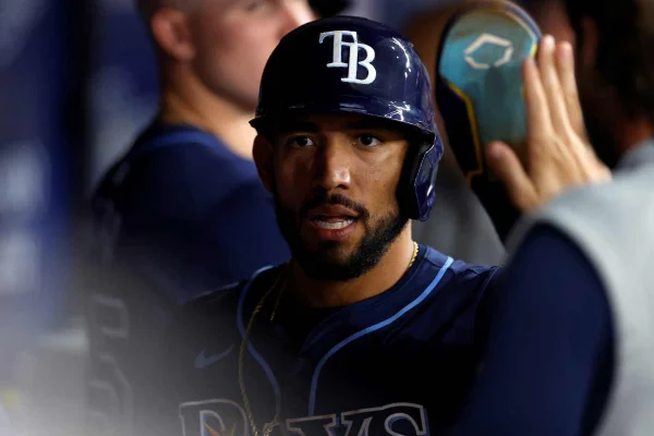 José Caballero na sua despedida pelo Tampa Rays durante jogo na MLB contra os Yankees