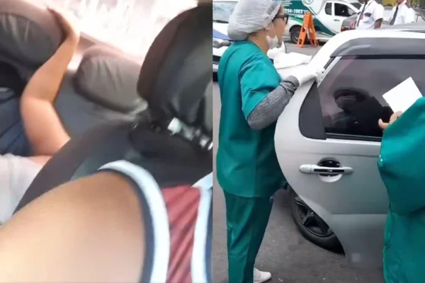Montagem com fotos coloridas retiradas de gravação feita pela motorista de app - Metrópoles