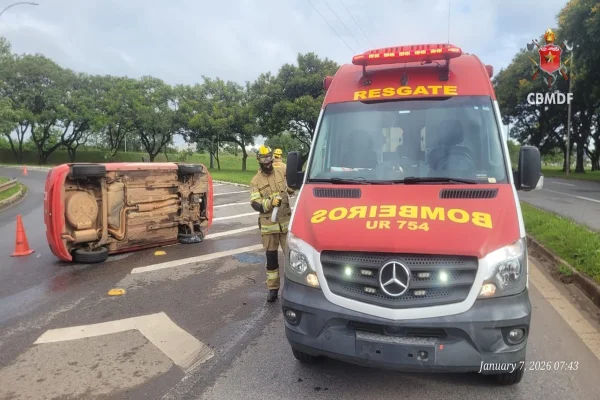 Carro com duas pessoas capota e bloqueia parte da Epia Sul