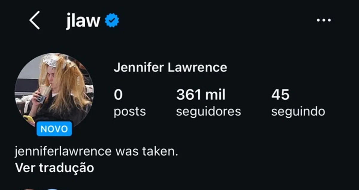 Perfil de Jennifer Lawrence no Instagram Perfil de Jennifer Lawrence no Instagram
