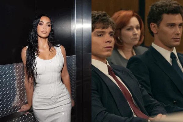 Imagem colorida da Kim Kardashian e de trecho da série Monstros da Netflix