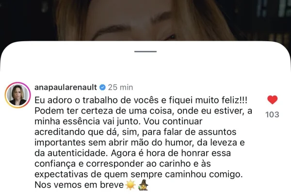 “Minha essência vai junto”, diz Ana Paula sobre contrato com a Globo - destaque galeria “Minha essência vai junto”, diz Ana Paula sobre contrato com a Globo - destaque galeria