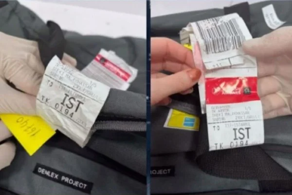 foto colorida das etiquetas trocadas em malas de casal no caso do empresário líbio Ahmed Hasan, preso injustamente por tráfico - Metrópoles