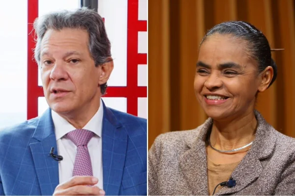 Imagem colorida mostra Fernando Haddad e Marina Silva