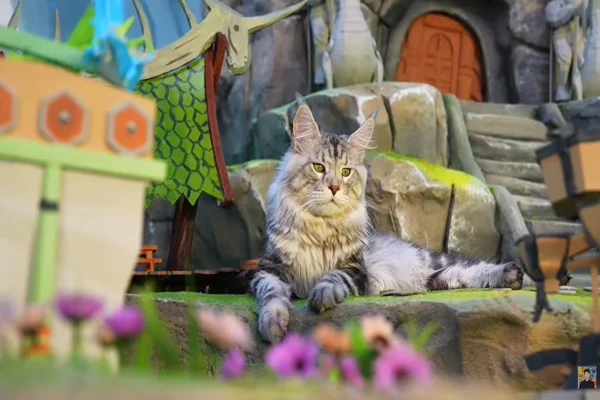 Gato na ilha que o youtuber Xing construiu