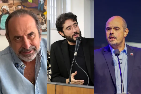 Montagem com os pré-candidatos ao governo de Minas, Alexandre Kalil, Gabriel Azevedo e Mateus Simões