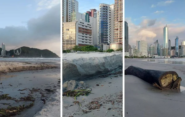 Após chuva, praia alargada em SC amanhece com valas e degraus