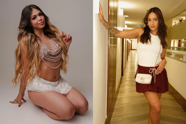 Montagem com fotos colorida de MC Melody e MC Loma - Metrópoles