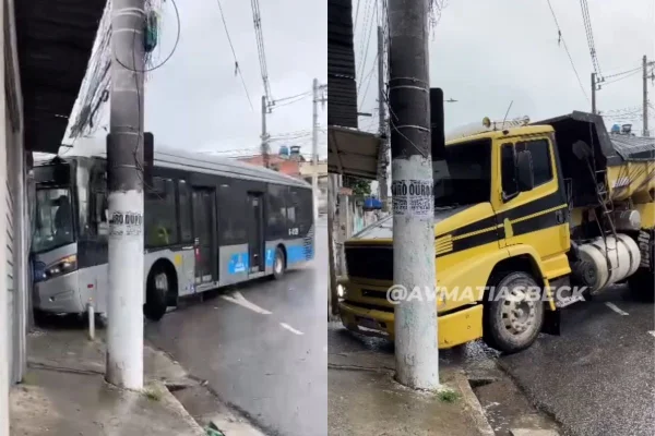 Em intervalo de 1h, ônibus e caminhão derrapam na mesma avenida em SP