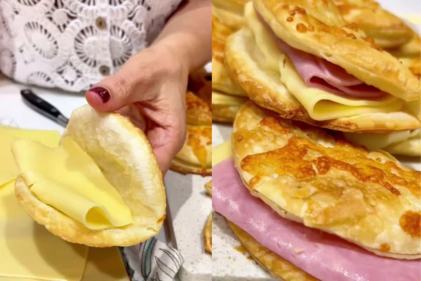 montagem com receita de sanduíche feito com massa de pastel