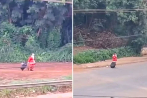 imagem colorida papai noel arrasta mala goias
