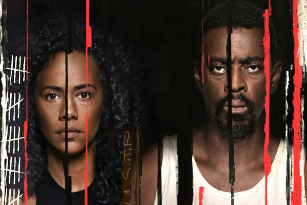 Naruna Costa e Seu Jorge no poster da série Irmandade da Netflix