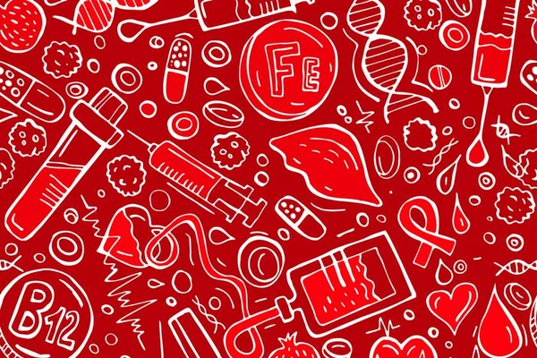 Ilustração em vermelho com símbolos que remetem ao sangue e à anemia - Metrópoles