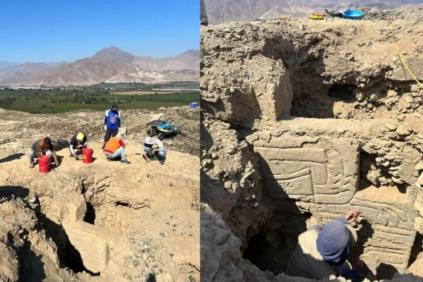 Foto colorida de um ponto de escavação no Peru - Metrópoles.
