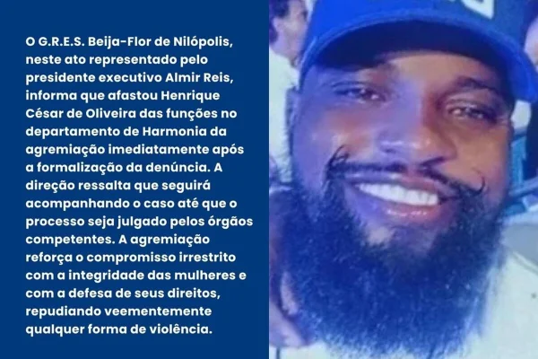 Print de comunicado da Beija-Flor sobre afastamento de diretor - Metrópoles