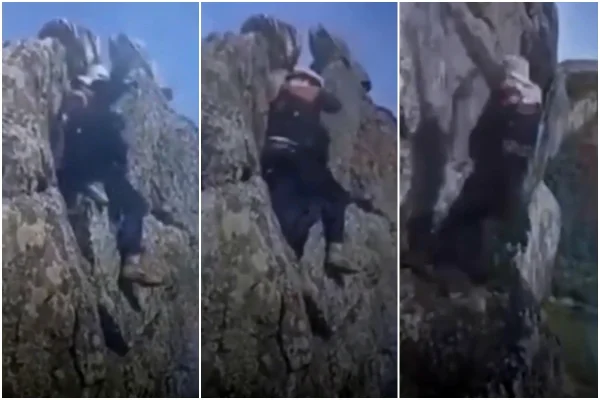 Sequência da queda de trilheiro da Pedra do Macaco, em Maricá, Rio - Metrópoles