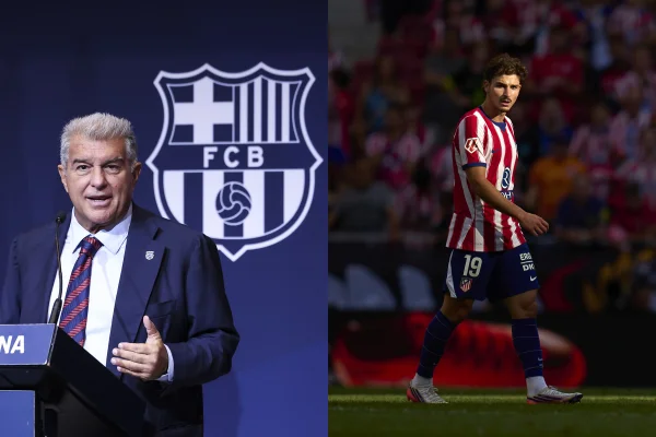 Foto colorida de Laporta e Julian Alvarez - Metrópoles