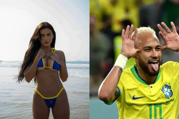 Montagem com fotos coloridas de Neymar e Fernanda Campos - Metrópoles