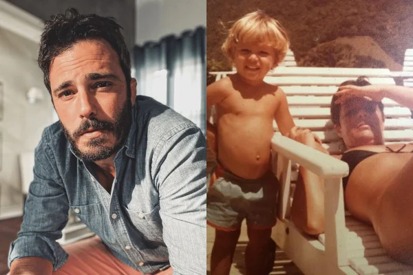 Montagem colorida de Thiago Rodrigues adulto e criança ao lado da mãe - Metrópoles