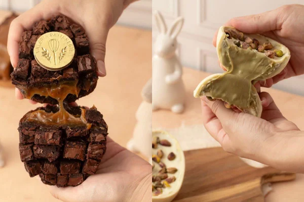 montagem com dois sabores de ovos de páscoa