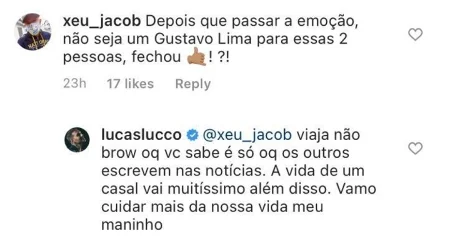 Lucas Lucco rebateu seguidor ao fazer um comentário nada agradável Lucas Lucco rebateu seguidor ao fazer um comentário nada agradável