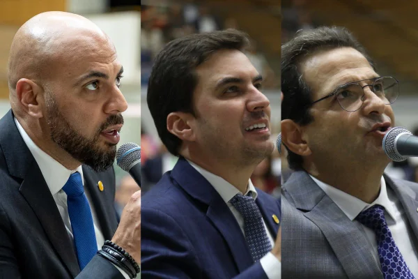 Montagem mostra Gerson Pessoa (Podemos), Vinícius Camarinha (PSDB) e Edmir Chedid (União Brasil)