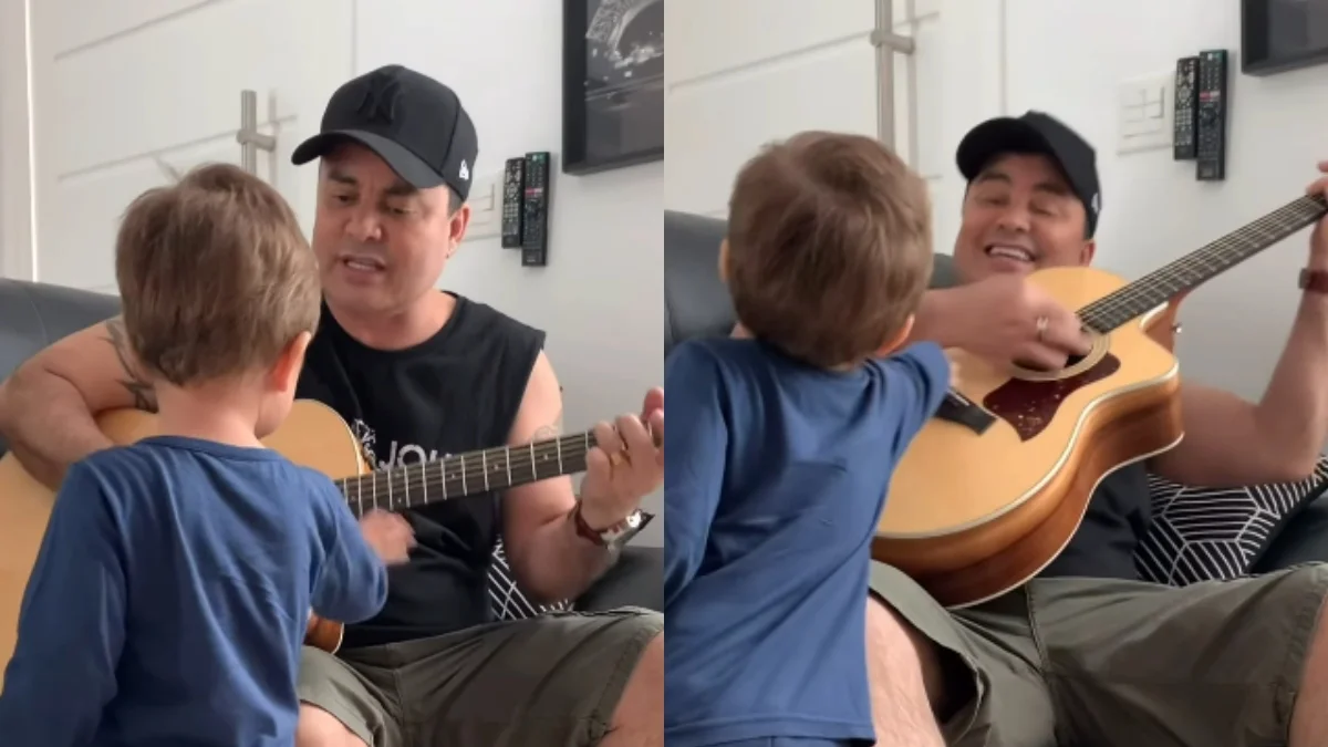 Esposa de Renner mostra momento de carinho entre cantor e filho