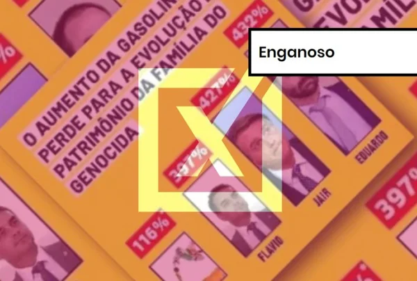 Imagem colorida com recortes de postagem enganosa