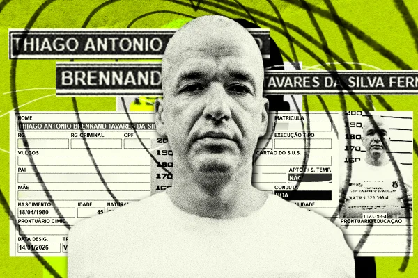 Arte colorida sobre documento interno de Thiago Brennand, na Penitenciária José Parada Neto, em Guarulhos/Metrópoles