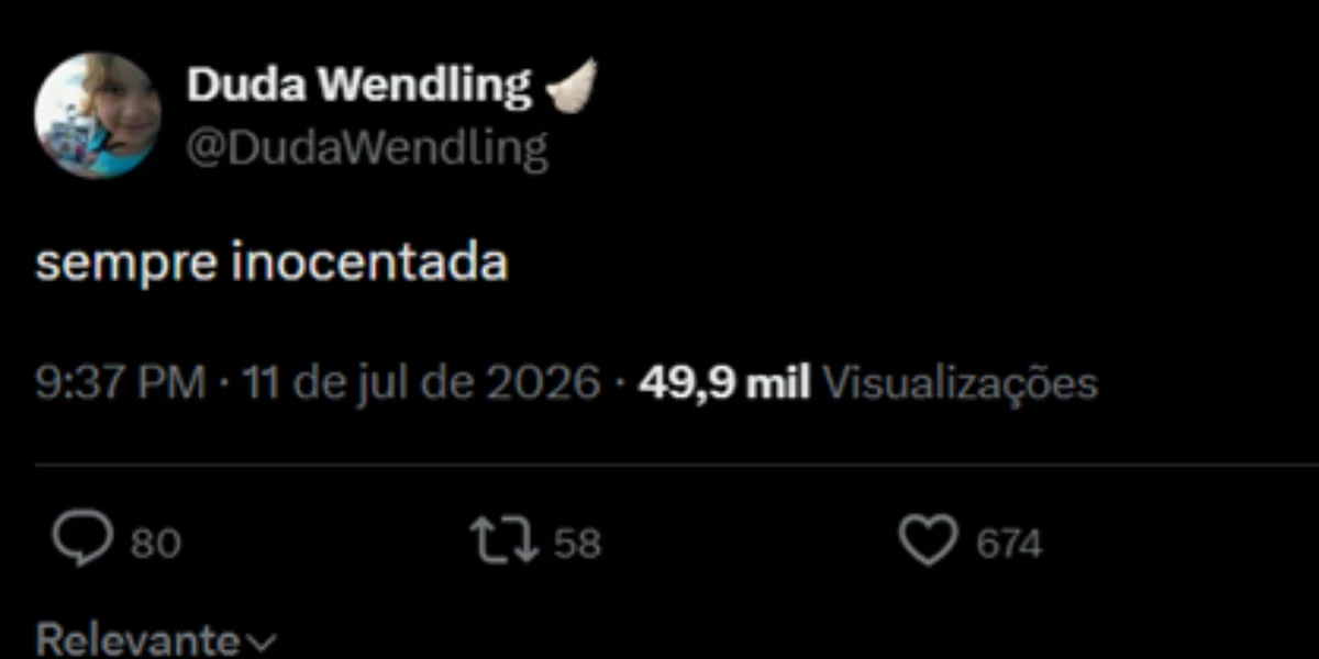 Duda Wendling compartilhou frase enigmática nas redes. Duda Wendling compartilhou frase enigmática nas redes.