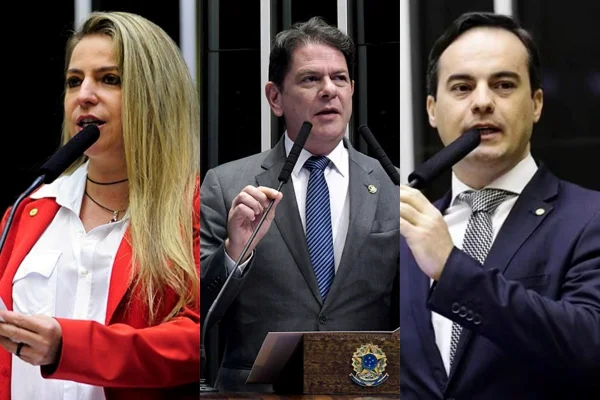 Imagem colorida mostra Luizianne Lins (Rede), Cid Gomes (PSB) e Capitão Wagner (União Brasil) - Metrópoles