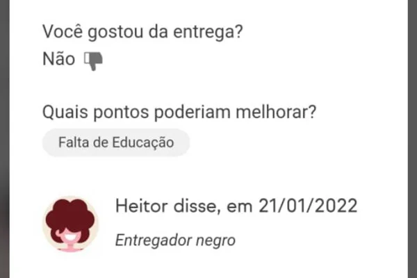 mensagem racista deixada por cliente de goiãnia, goiás, em app de delivery