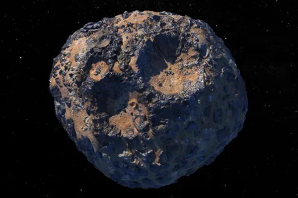 Ilustração colorida mostra asteroide Psyche- Metrópoles