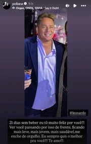 Poliana Rocha celebrou 21 dias de Leonardo sem consumo de bebida alcoólica. Poliana Rocha celebrou 21 dias de Leonardo sem consumo de bebida alcoólica.
