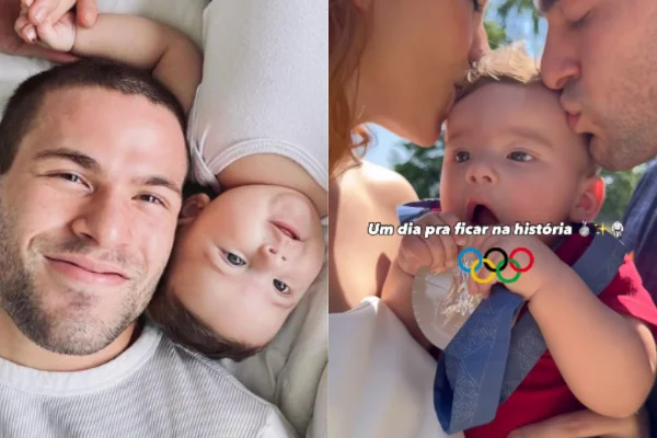 Imagem colorida de Willian Lima com o filho Dom