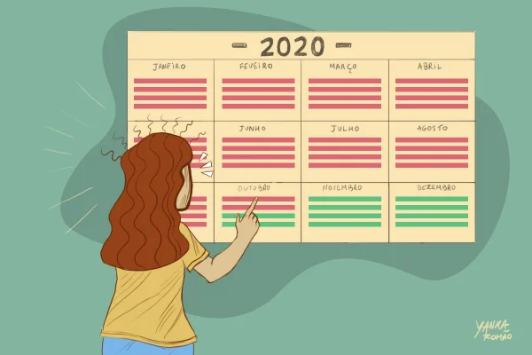 mulhre riscando calendário de 2020