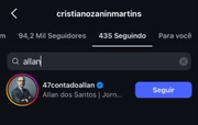 O perfil de Allan dos Santos no Instagram é seguido pelo ministro Zanin