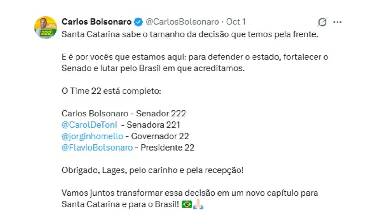 Carlos é candidato ao Senado pelo PL de SC Carlos é candidato ao Senado pelo PL de SC