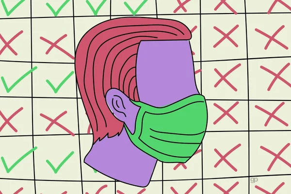 Ilustração de uma pessoa de máscara em frente a um calendário