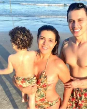 Mara Maravilha, o filho Benjamim e o marido, Gabriel Torres